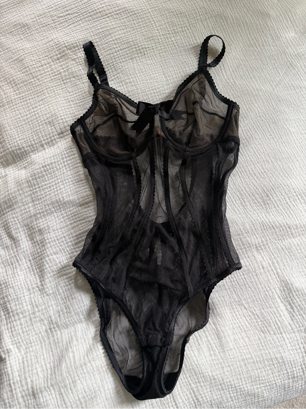 Chantal Thomas Black Sheer Mesh Bodysuit with Underwire Support